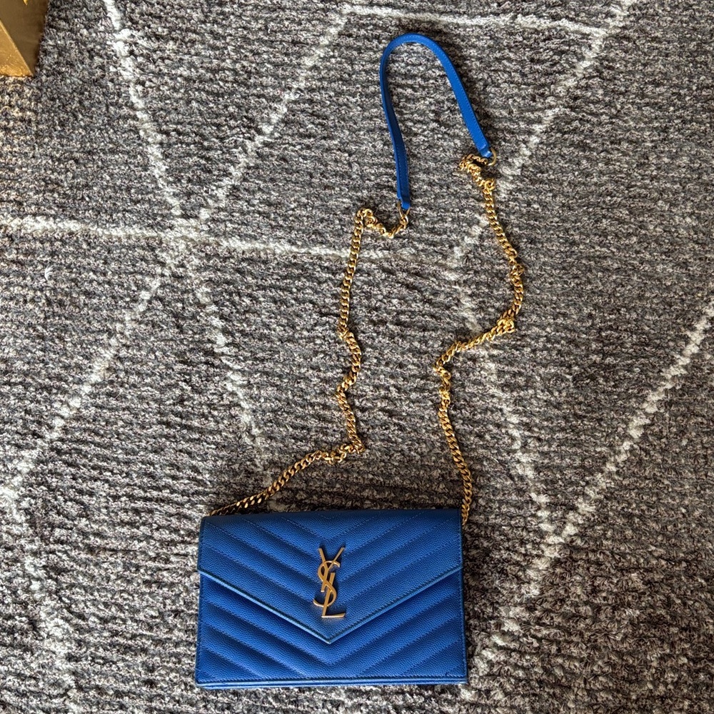 Yves Saint Laurent Royal Blue Crossbody with Gold Chain
